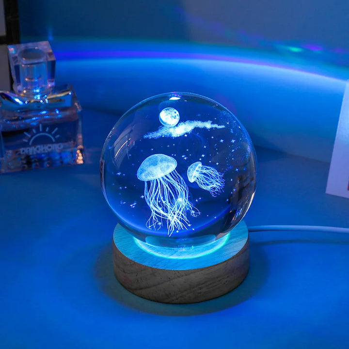 3D Jellyfish Laser engraved crystal ball LED night light,  birthday girlfriend classmate wife children christmas day gift