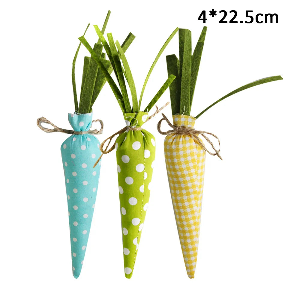 1pack Green Pink Easter Eggs Fabric Rabbits Carrots For Easter Party Hanging Decorations Kids Birthday Party Gifts Supplies