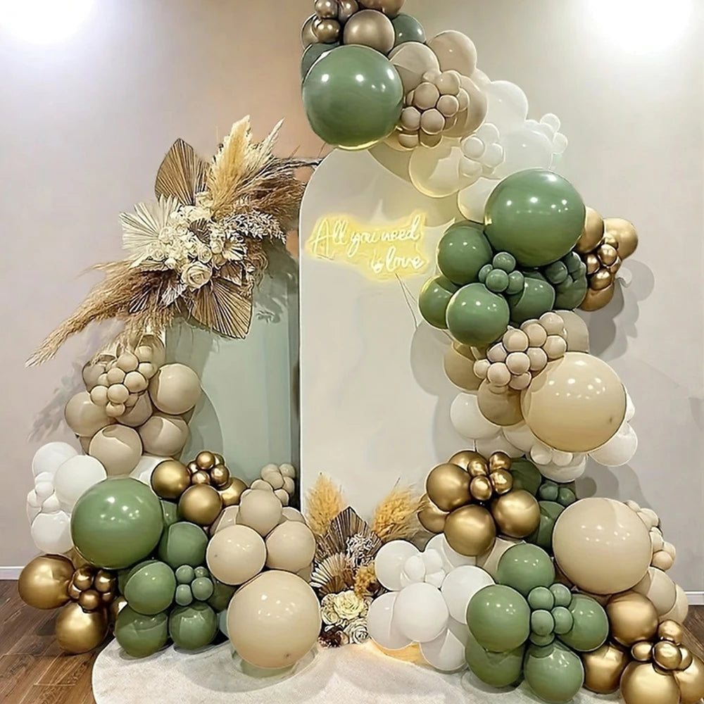Retro Olive Green Balloons Kit White Confetti Balloon Party Decoration Balloon Birthday Party Wedding Important Festival Decorat