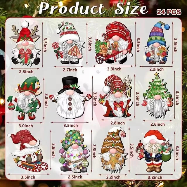 12/24pcs/set New Creative Wooden Christmas Dwarf Gnome Decoration Small Hanging Christmas Tree Decoration Wooden Plaque Set