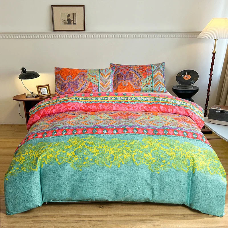 Bohemian Elegance Brushed Polyester Duvet Cover Set with Pillowcases - Comfort, Vibrant Prints, Twin/Full/King/Queen Size