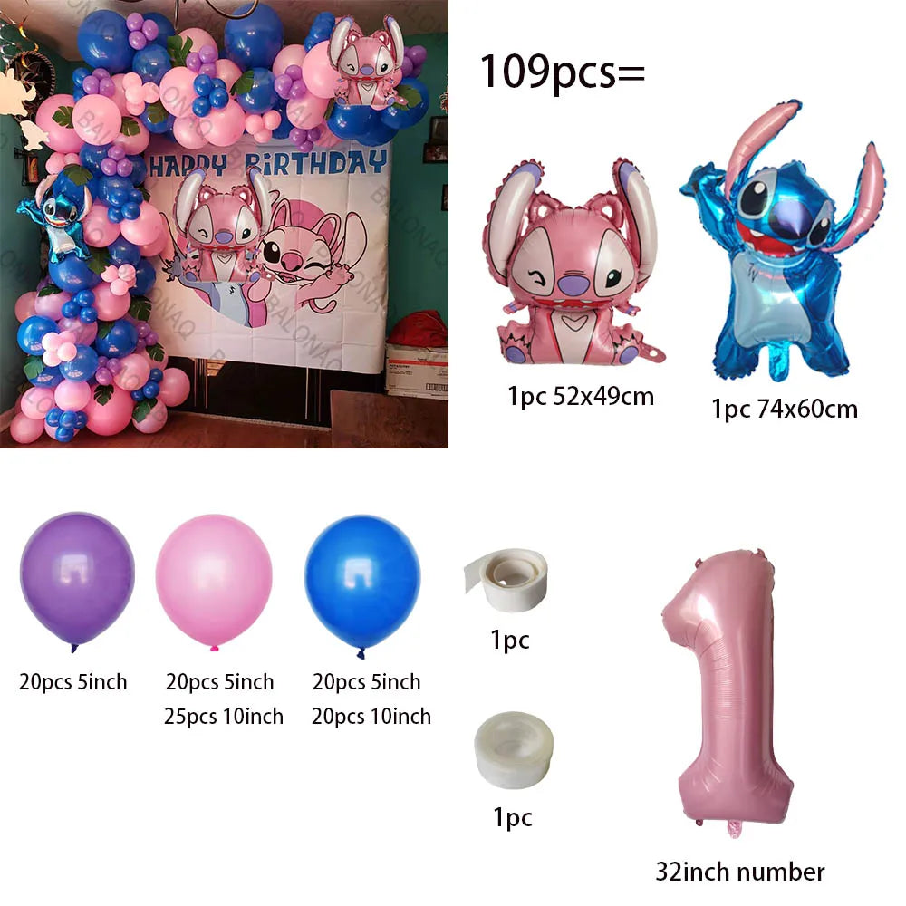 1set Disney Lilo & Stitch Theme Birthday Party Balloons Arch Garland Chain Kit Kids Inflatable Toys Globos Gifts Supplies