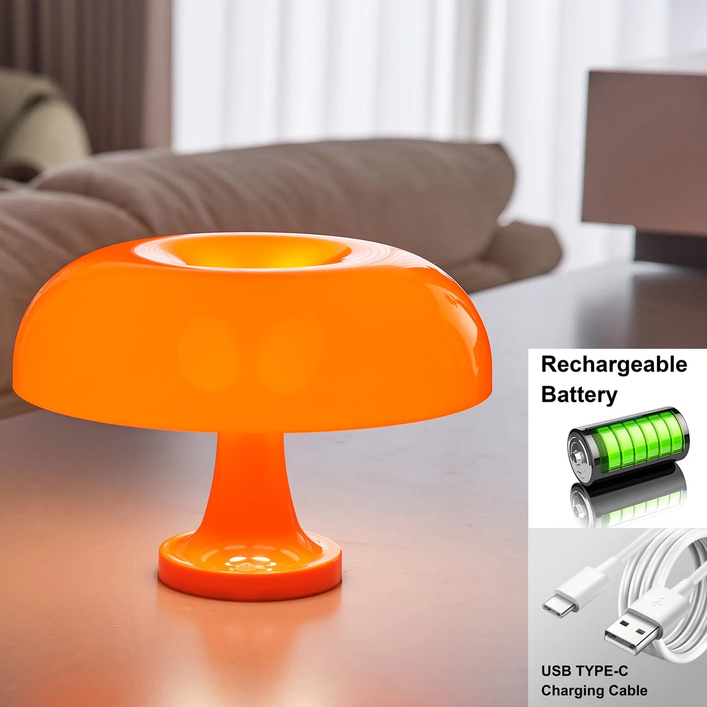 Mushroom table lamp minimalist modern bedroom bedside lamp Danish designer orange decorative table lamp