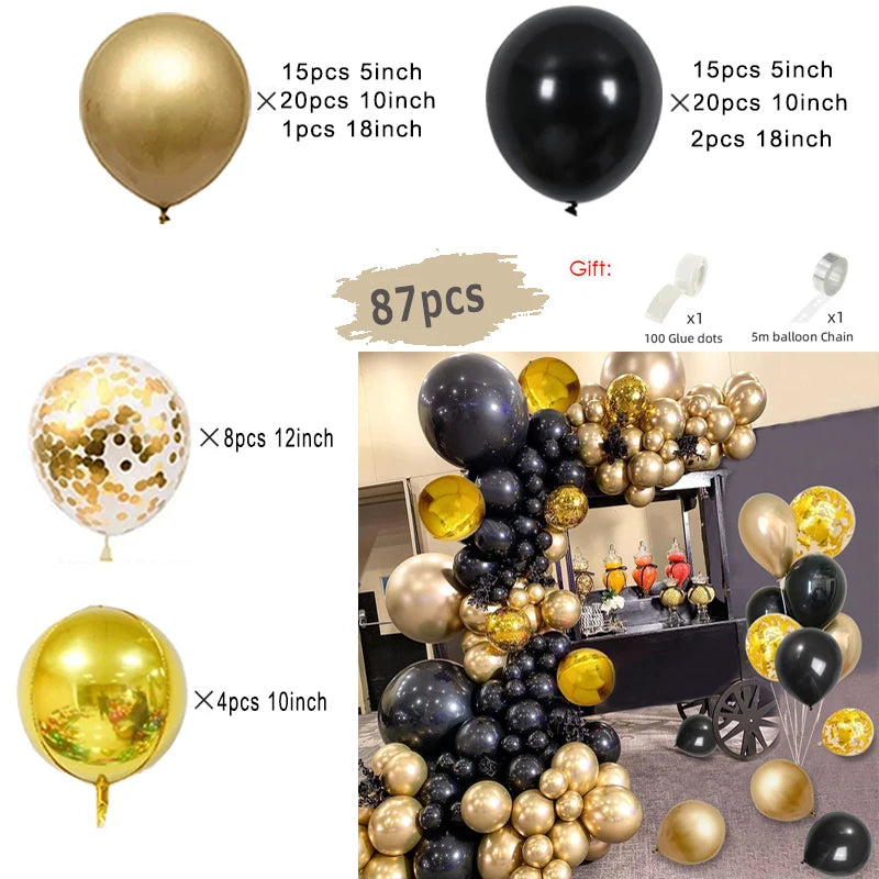 Black and Gold Balloons Garland Arch Kit with Starburst Foil Balloons for Wedding Birthday Family Party Decorations Supplies