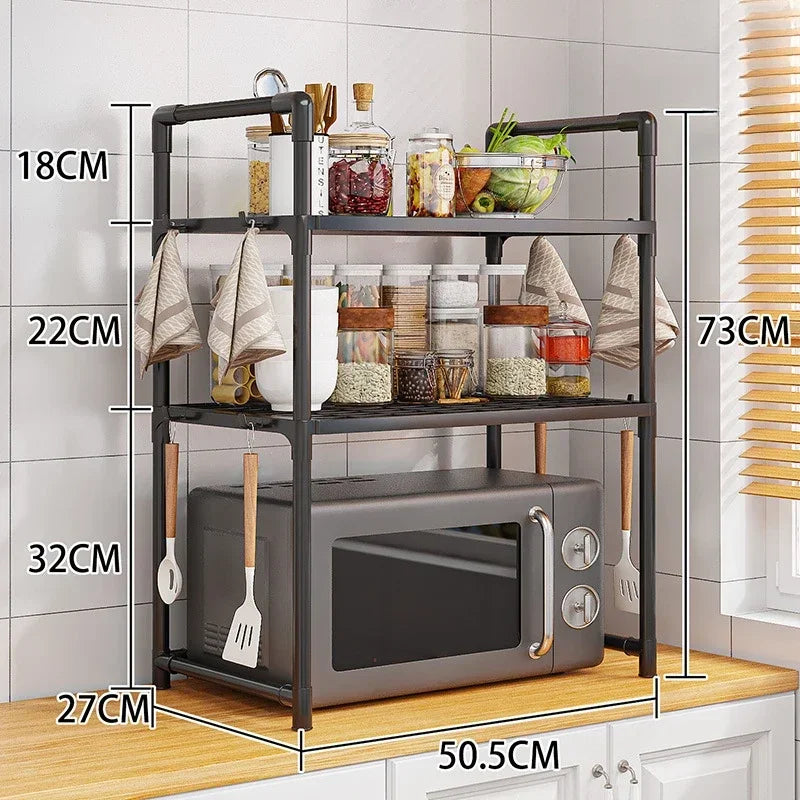 Multi-Layer Kitchen Storage Rack Condiment Organizer Shelf Microwave Shelf Simple Countertop Tidying Shelves Kitchen Accessories
