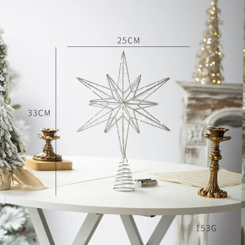 Christmas Tree Toppers Star With LED String Lights Ornaments For Christmas Home Party Decoration Festival Party New Year