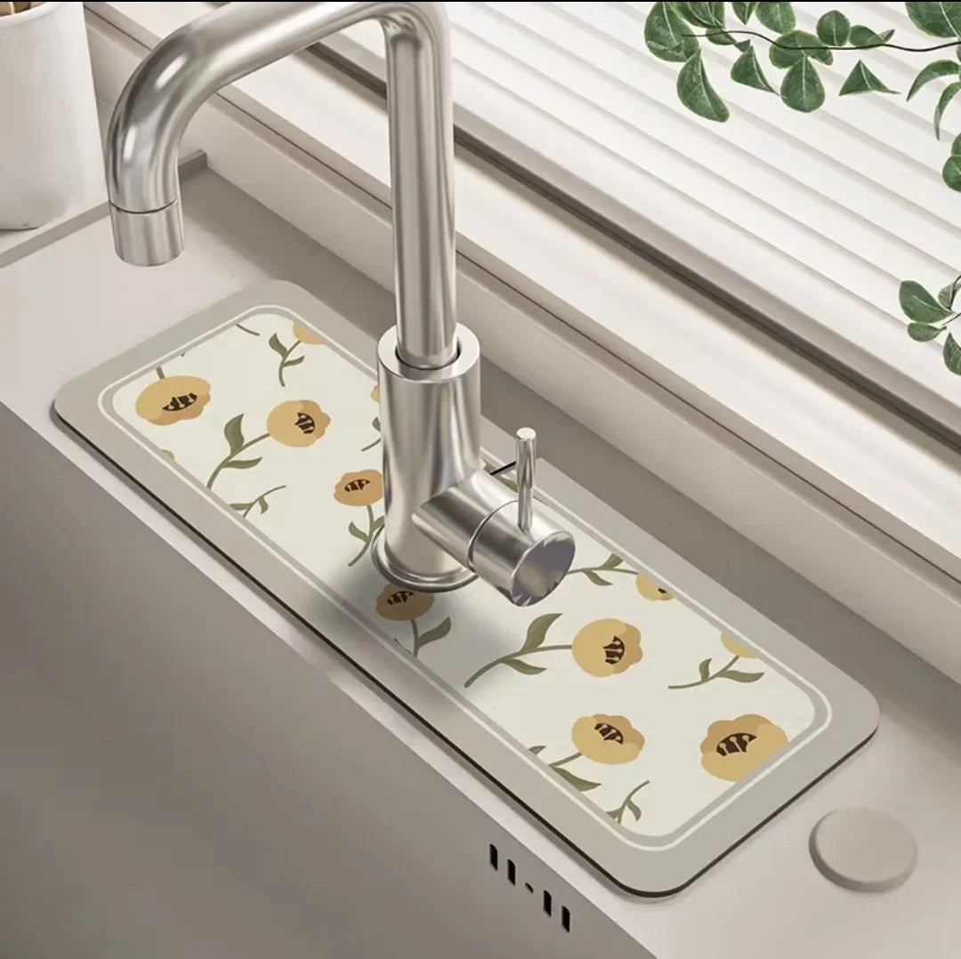 Faucet Drain Pad Retro Self-priming Kitchen Countertop Drain Mat Diatom Mud Wipeable Anti-slip Mat Absorbent Dish Drying Mat