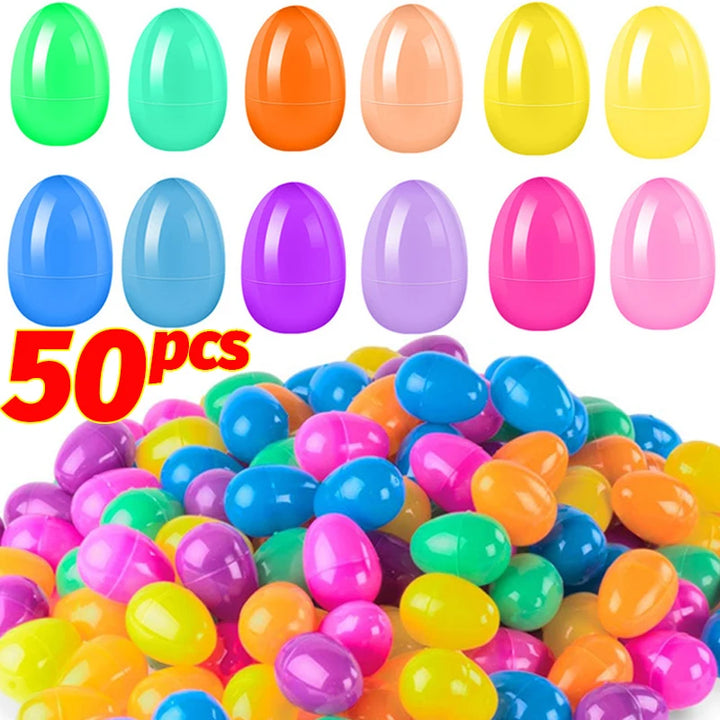50/10PCS Easter Fillable Eggs Colorful Plastic Eggshell Creative Easter Gift Box Children's Toys Wedding Birthday Party Decor