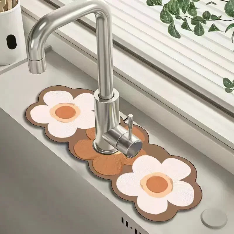 Faucet Drain Pad Retro Self-priming Kitchen Countertop Drain Mat Diatom Mud Wipeable Anti-slip Mat Absorbent Dish Drying Mat