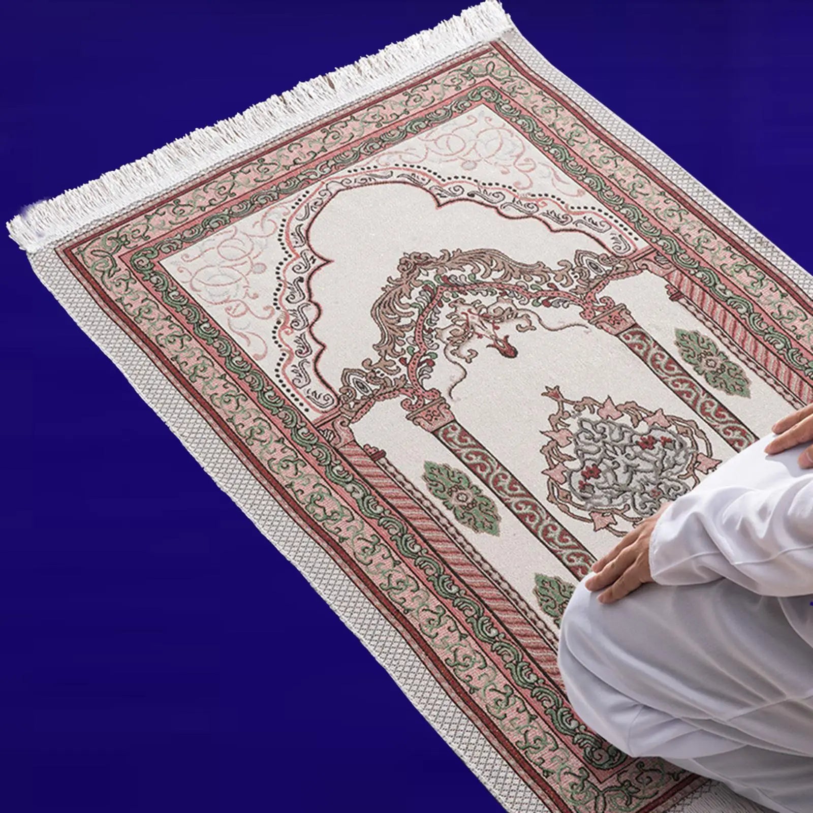 Muslim Mat Floor Carpet Thick Tassel Decor Rectangle Traditional Design Prayer Rug for Travel Temple Prayer Room Women Men