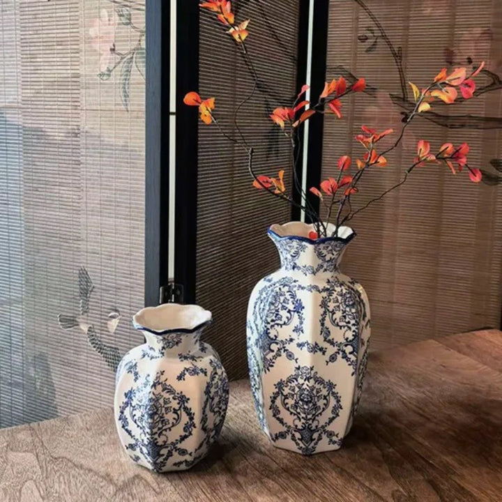 1PCS  Hand-Painted Blue and White Porcelain Vase Elegant Home Decor for Living Room Entryway Desktop Flower Arrangement Display