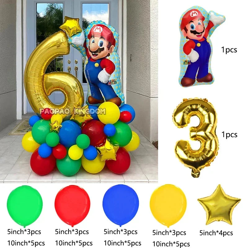 Super Mario Foil Balloons Arch Garland Kit Latex Balloons Number Balls Mario Birthday Party Baby Shower Decoration Gift Toys
