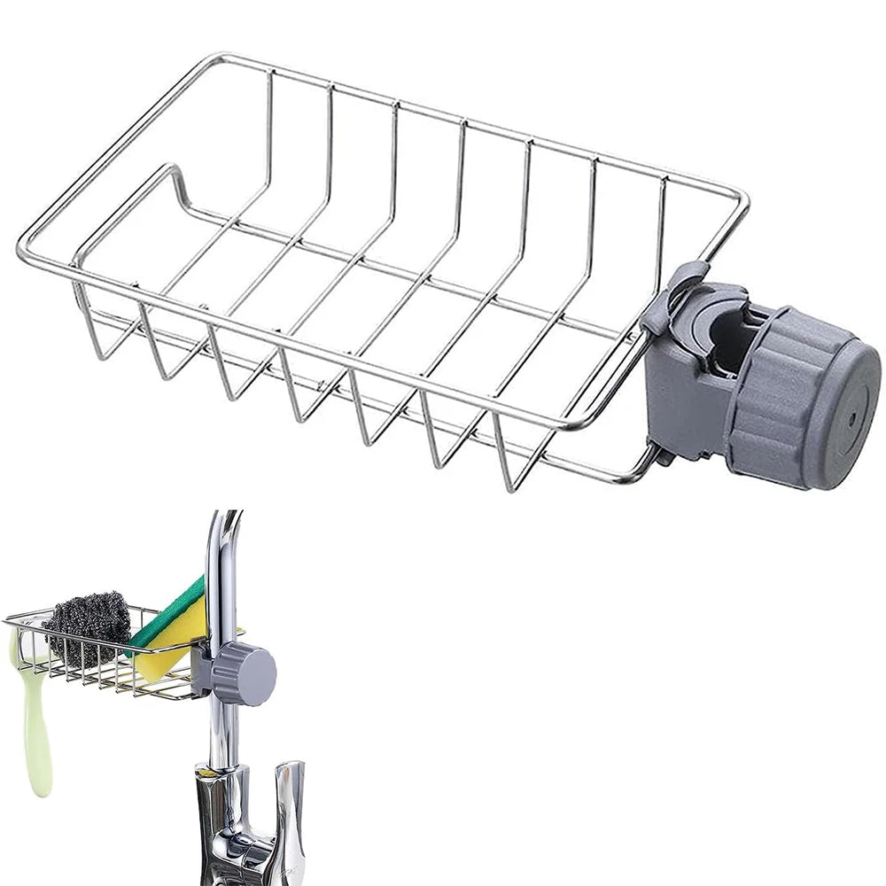 Kitchen Sink Faucet Organizer Rack with Sponge & Soap Holder