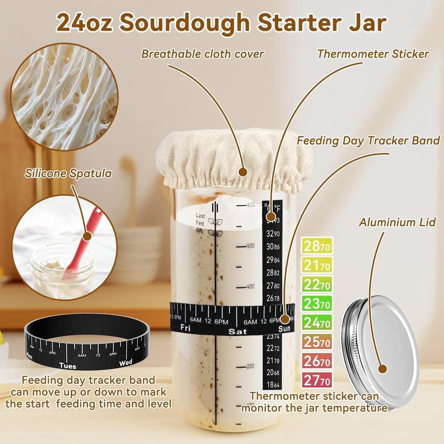 Sourdough Bread Starter Baking Kit – Proofing Baskets, Silicone Baking Mat, Starter Jar & Professional Bread Making Tools