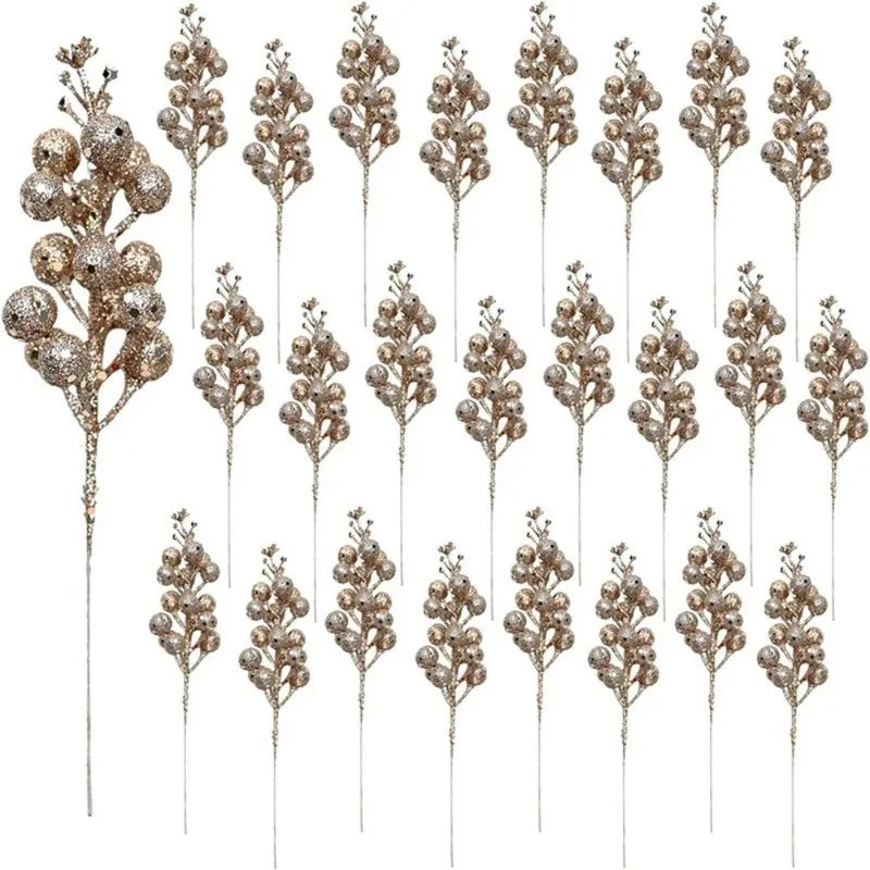 10Pcs Christmas Decoration Artificial 15heads Sparkling Berry Bouquet Xmas Tree Ornaments for Home Decor New Year Party Supplies