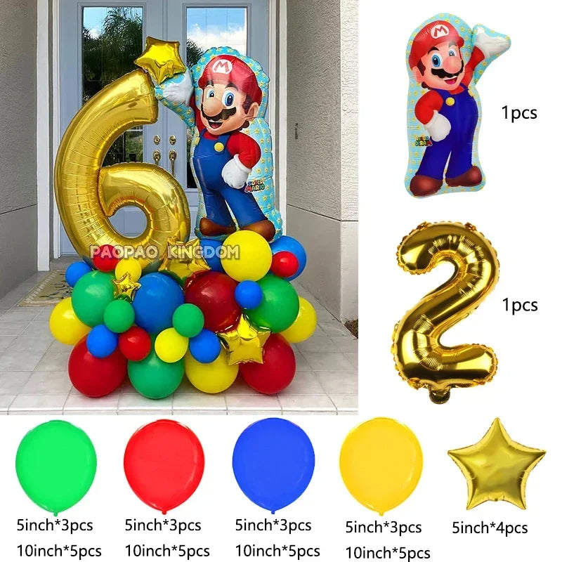 Super Mario Foil Balloons Arch Garland Kit Latex Balloons Number Balls Mario Birthday Party Baby Shower Decoration Gift Toys