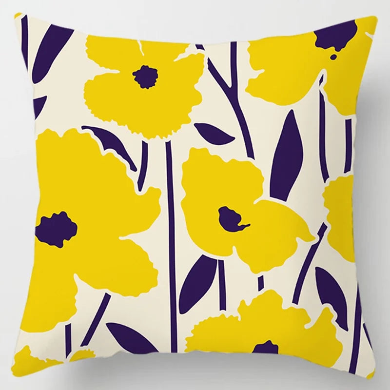 Modern Simple Yellow Flower Pillowcase Home Sofa  Lumbar  Cushion  Pillow