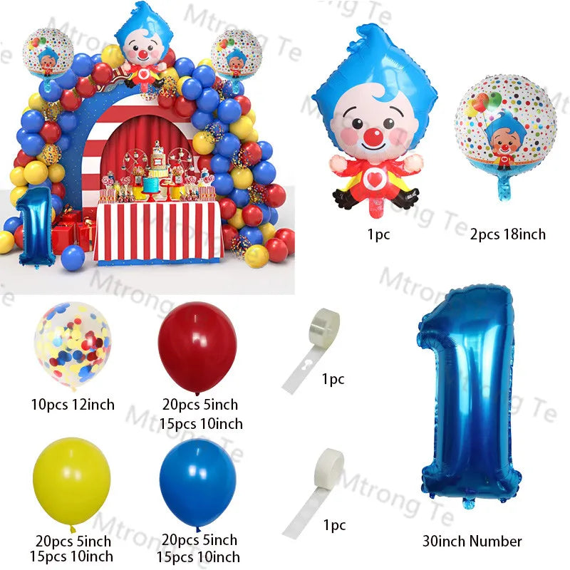 1set Plim Clown Foil Number Balloons Blue Latex Air Globos Children Baby Shower Birthday Party Decorations Kids Inflatable Toys