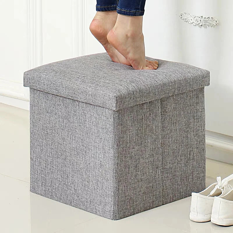 Foldable Storage Stool Box Multifunctional Fabric Storage Organizer Stool Boxes With Padded Seat Home Organization Sundries Box