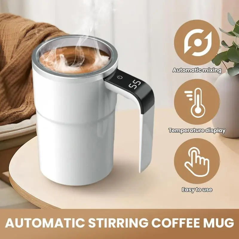 Electric Self-Stirring Coffee Mug with LCD Thermometer – Rechargeable Stainless Steel Cup for Office & Travel
