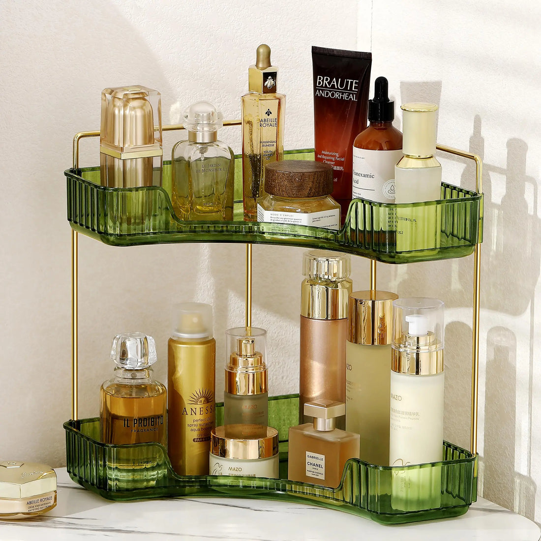 Bathroom Counter Organizer – Countertop Shelf Tray for Skincare, Perfume & Cosmetics on Dresser