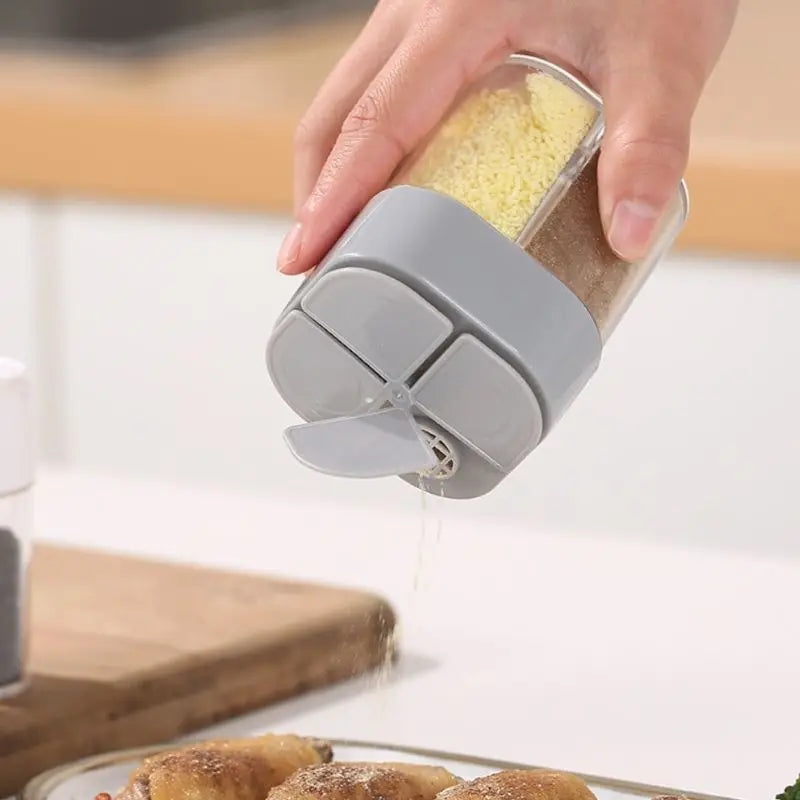 4-In-1 Transparent Spice Dispenser Jar with Lids 4 Compartment Seasoning Container Outdoor Cooking Restaurant Kitchen Containers