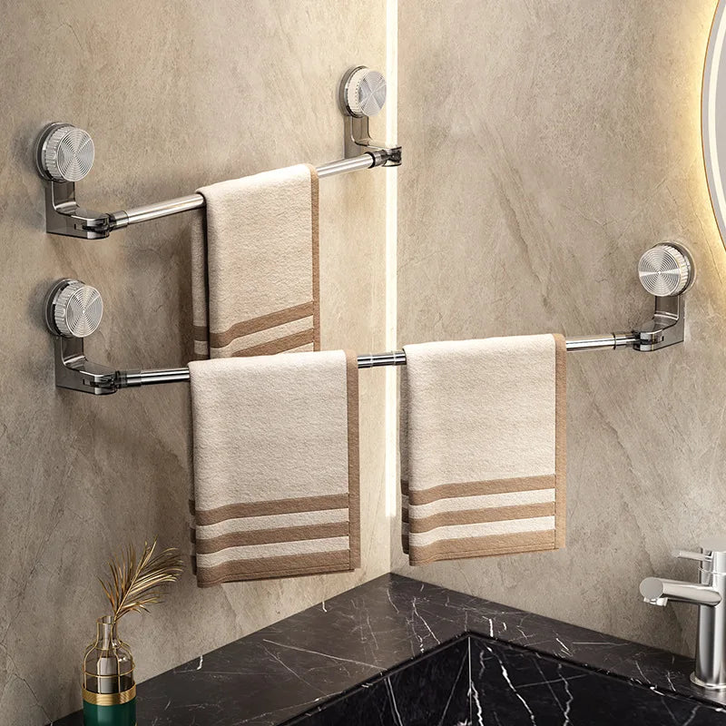Suction Cup Retractable Towel Bar – Rotatable Corner Towel & Shoe Shelf Punch-Free Bathroom Storage Rack