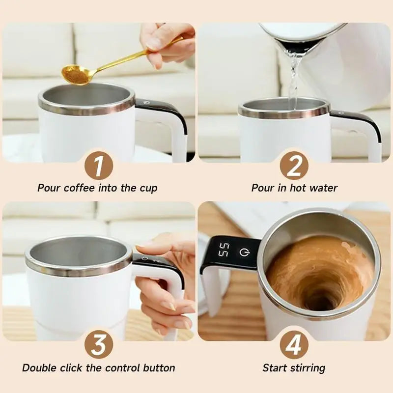 Electric Self-Stirring Coffee Mug with LCD Thermometer – Rechargeable Stainless Steel Cup for Office & Travel