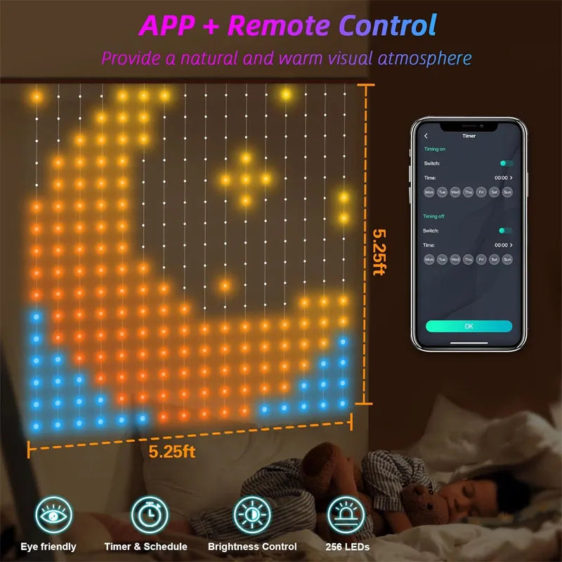 Christmas Light Smart LED Curtain Lights App Control Music Sync DIY Pattern IP67 Waterproof for Indoor Outdoor Party Decor