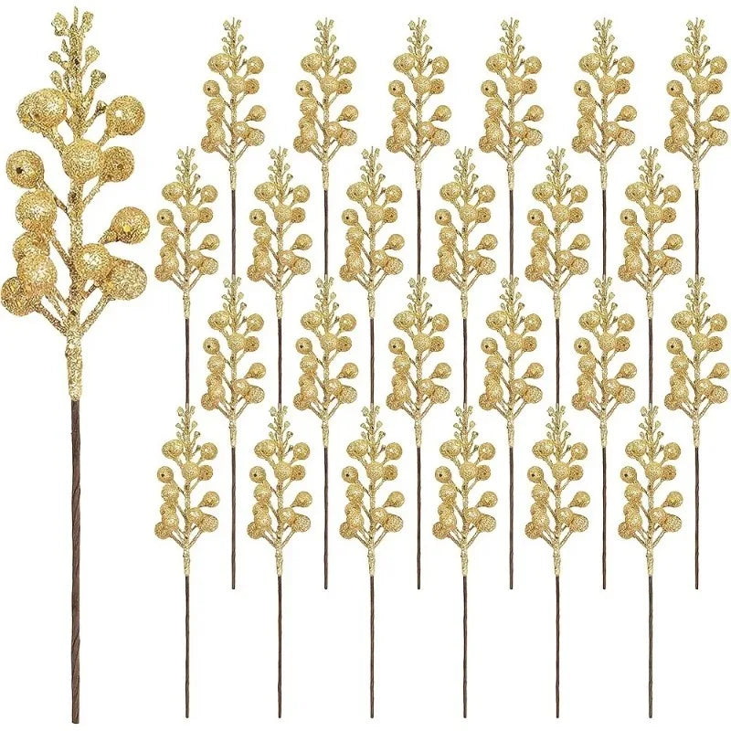 10Pcs Christmas Decoration Artificial 15heads Sparkling Berry Bouquet Xmas Tree Ornaments for Home Decor New Year Party Supplies