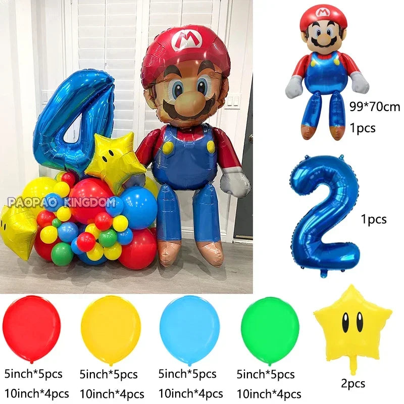 Super Mario Foil Balloons Arch Garland Kit Latex Balloons Number Balls Mario Birthday Party Baby Shower Decoration Gift Toys