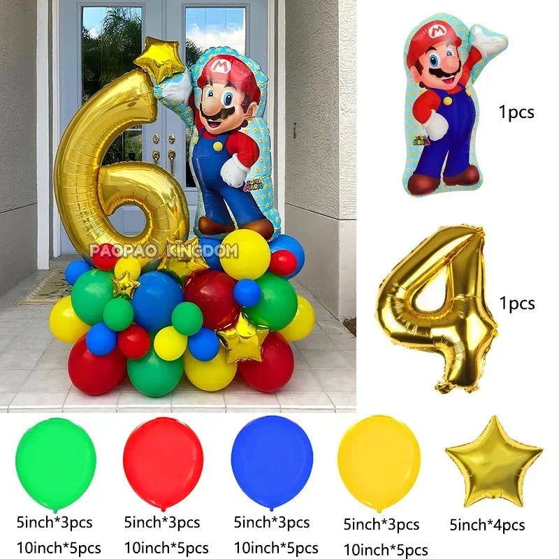 Super Mario Foil Balloons Arch Garland Kit Latex Balloons Number Balls Mario Birthday Party Baby Shower Decoration Gift Toys