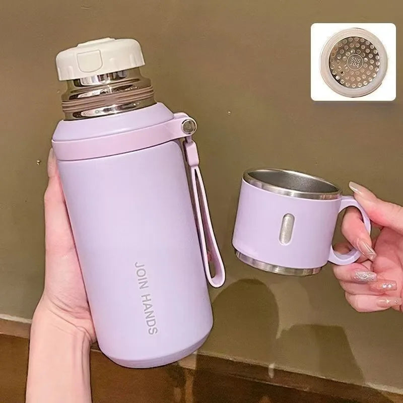 JUSTINLAU Spot Goods 600/800ML Thermos Cup Vacuum Flasks with Tea Strainer Stainless Steel Portable Travel Thermal Water Bottles