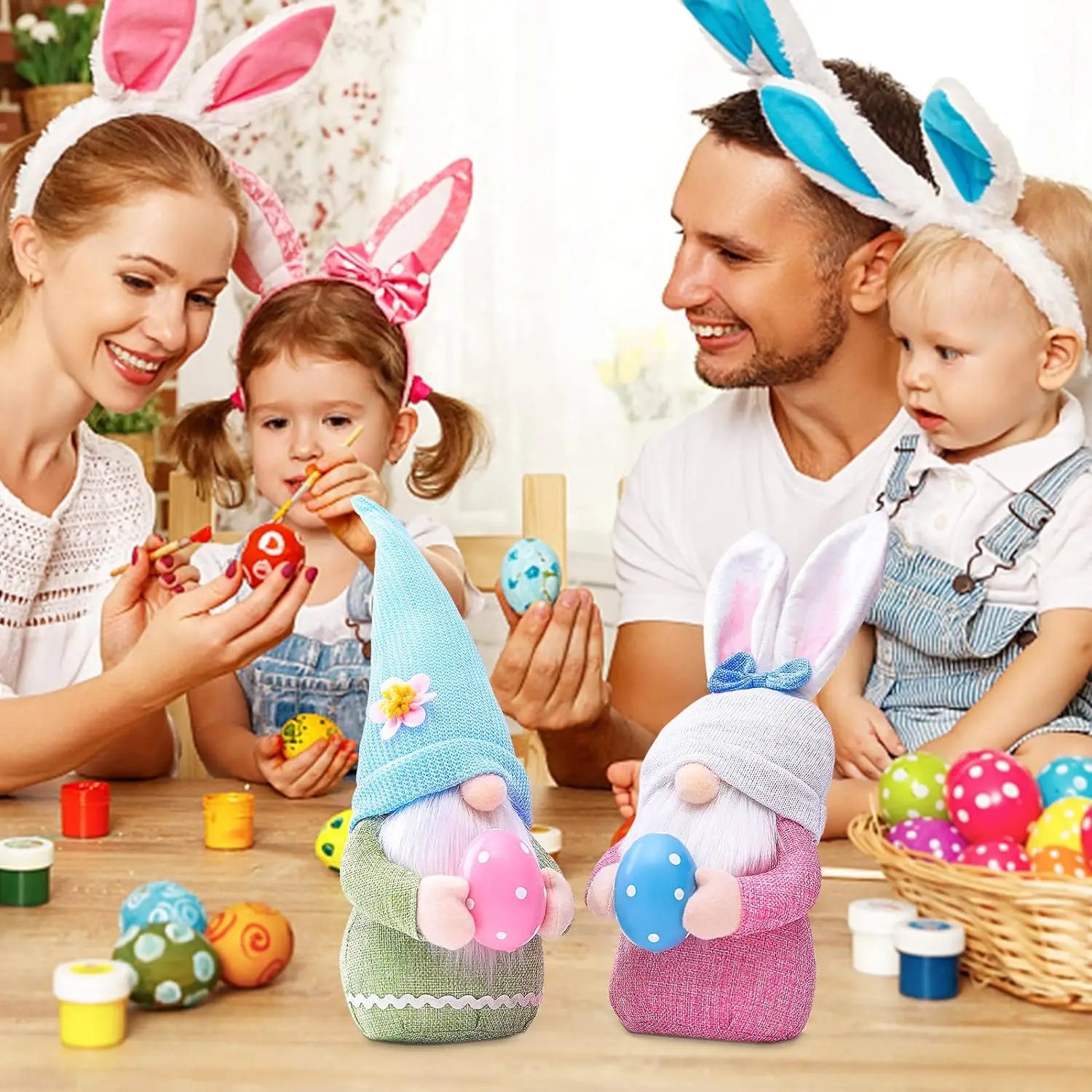 Easter Bunny Gnome with Easter Egg - Handmade Gnome Faceless Plush Doll, Gift for Girl Room Decor and Indoor Spring Decoration