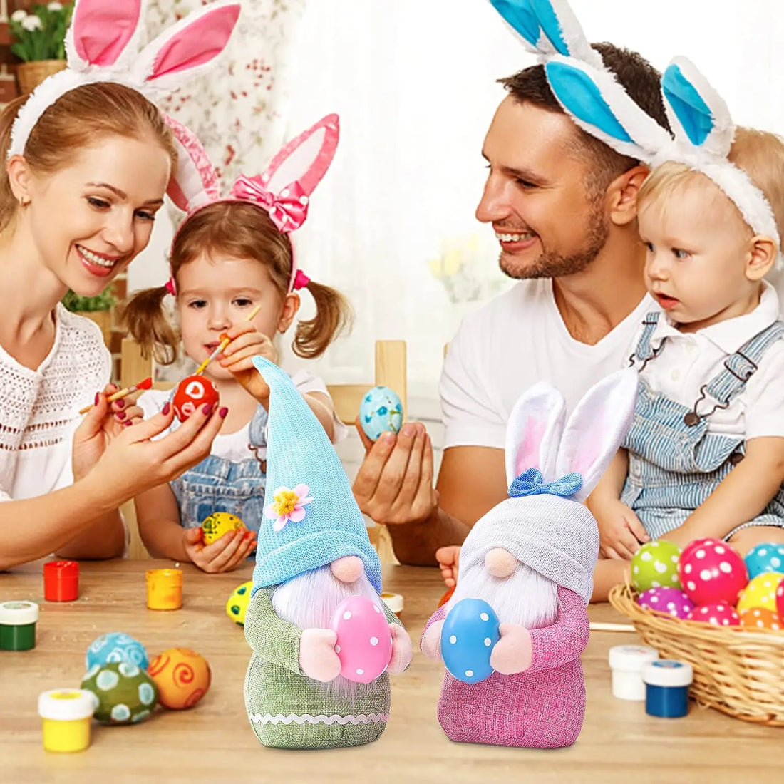 Easter Bunny Gnome with Easter Egg - Handmade Gnome Faceless Plush Doll, Gift for Girl Room Decor and Indoor Spring Decoration