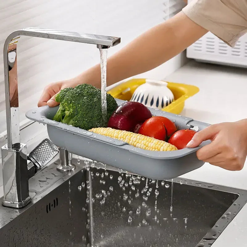 Expandable Adjustable Sink Drain Basket – Vegetable & Fruit Washing Basin with Drain Rack for Kitchen