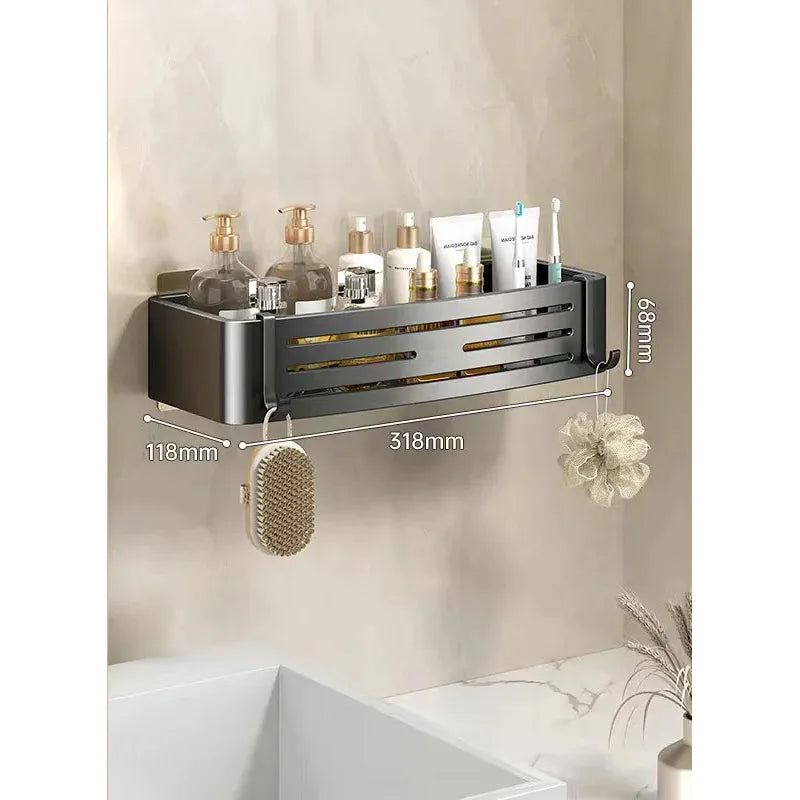 Space Aluminum Bathroom Shelf Self Adhesive Wall Mount Shower Rack No Drill Shampoo Hanger Bath Room Makeup Basket Storage Caddy