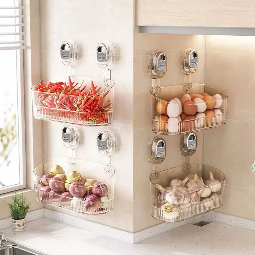 Transparent Suction Cup Makeup Organizer – No-Drill Wall Mounted Cosmetic Storage Box with Large Capacity