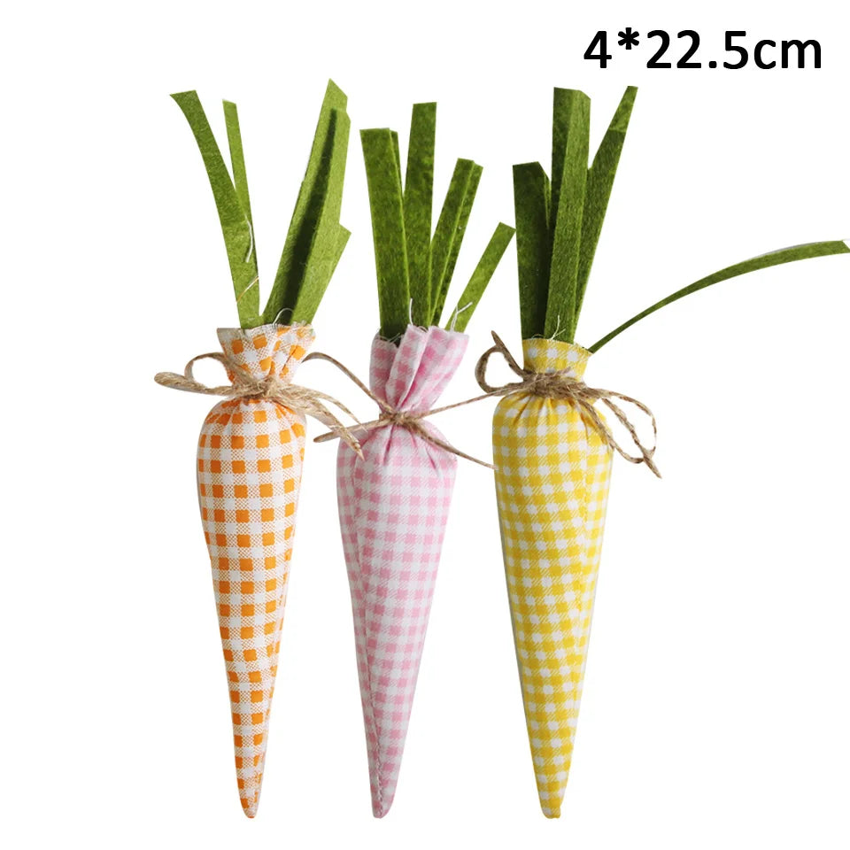 1pack Green Pink Easter Eggs Fabric Rabbits Carrots For Easter Party Hanging Decorations Kids Birthday Party Gifts Supplies