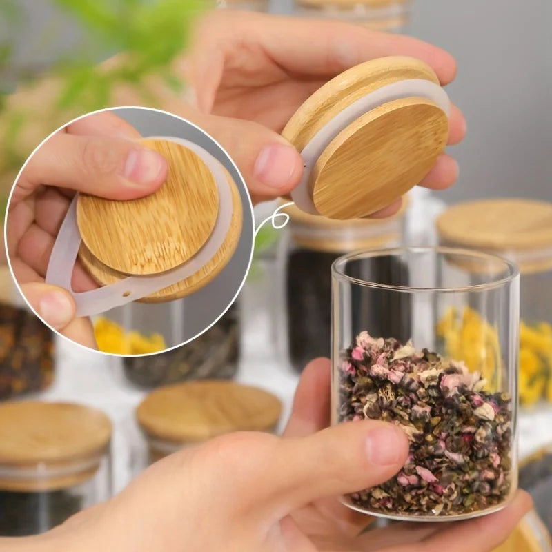 12Pcs Glass Spice Jars with Bamboo Lid,8oz Airtight Spice Containers with Black Labels,Empty Seasoning Jars for Spice Salt Sugar