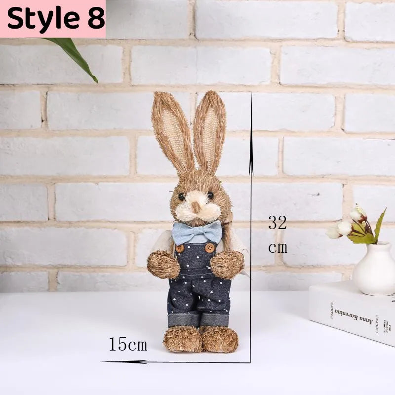 Easter Bunny Simulation Straw Bunny for Easter Cute Standing Rabbits Creative Home Spring Garden Decoration Crafts Gift for Kids