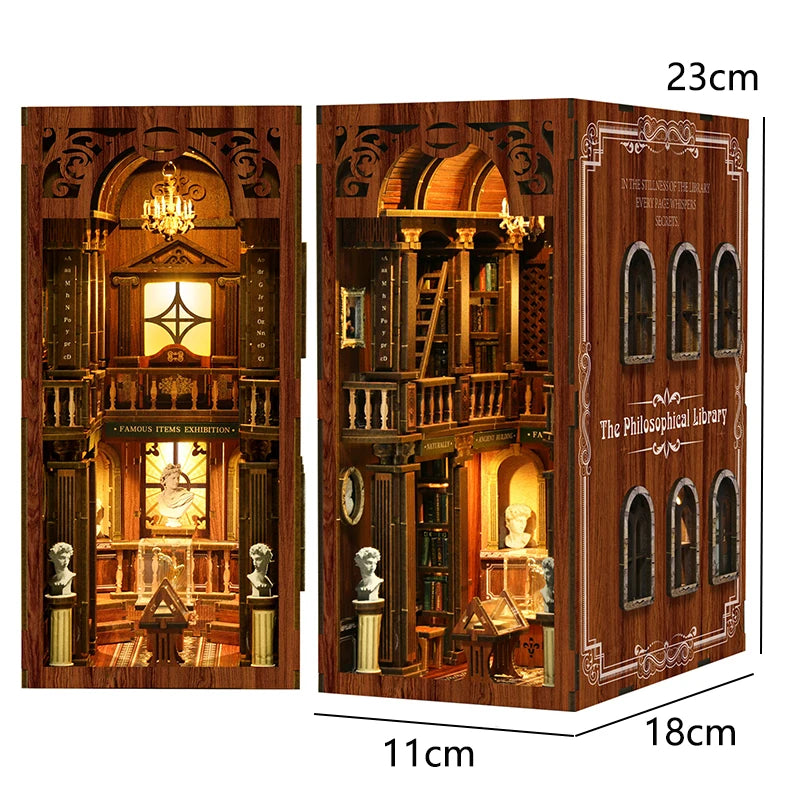 DIY Book Nook Kit Bookend Kit Wooden Doll House Bookshelf Insert Decor With Warm Light 3D Puzzle Assembly Building Model Gifts