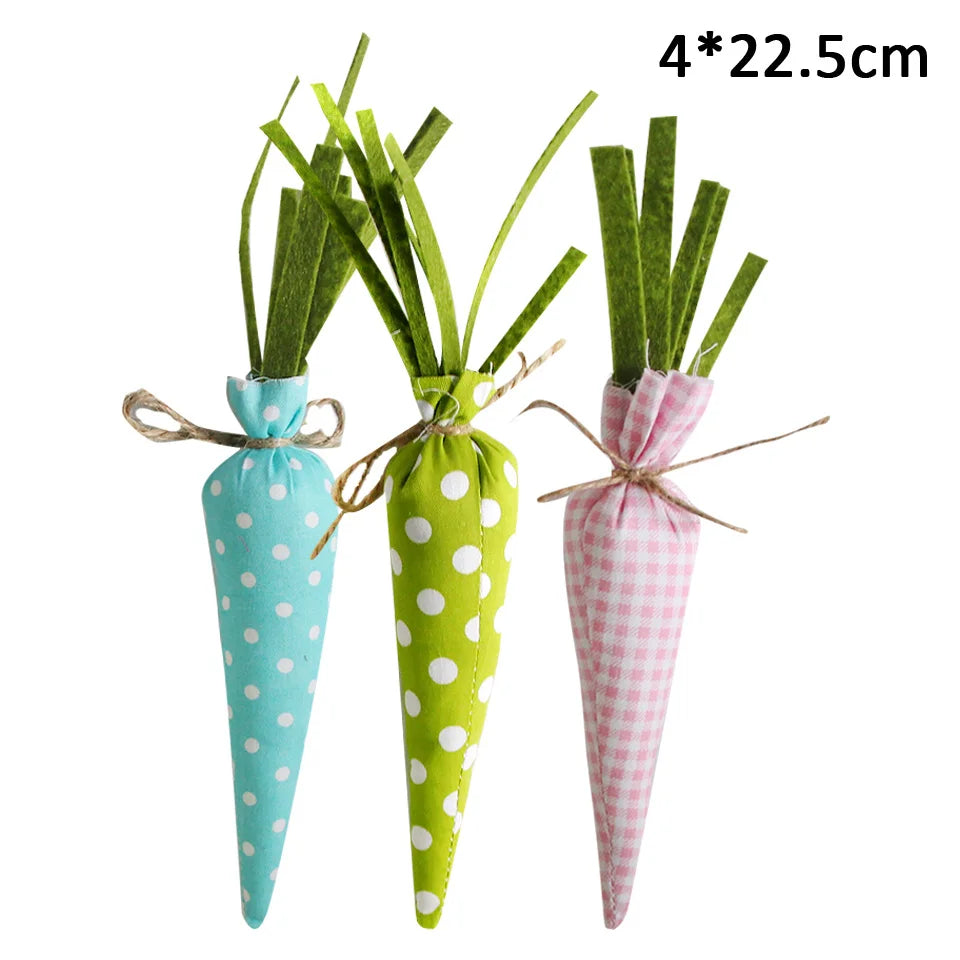 1pack Green Pink Easter Eggs Fabric Rabbits Carrots For Easter Party Hanging Decorations Kids Birthday Party Gifts Supplies