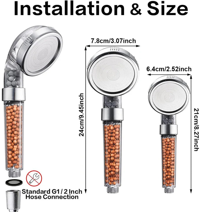 1PC Filtered Shower Head ABS Anti Limestone High-Pressure Water Saving Handheld Clear Showerheads with Filter Beads for Bathroom
