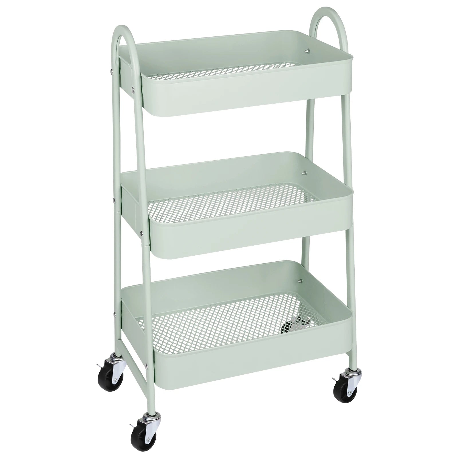 JHK 3 Tier Metal Storage Kitchen Cart with Lockable Wheels Mobile Shelving Unit Utility Rolling Organizer For Home Narrow Places