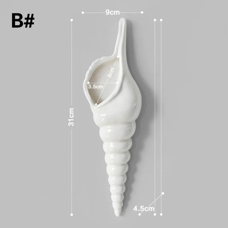 1Pc Amagogo Modern White Ceramic Sea Shell Conch Flower Vase Wall Hanging Home Decor