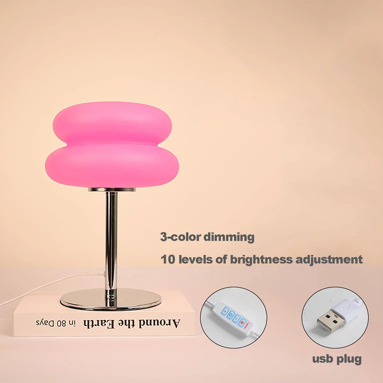 Lamp bedside table plastic lampshade LED lamps mushroom table lamp USB Plug 9-level brightness dimming ambient light