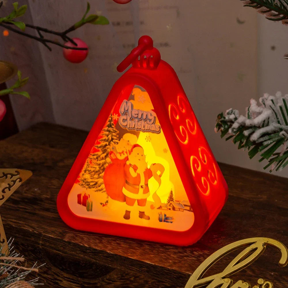 Mini Christmas LED Triangle Lantern Santa Claus Snowman Festival Lamp Indoor Table Ornaments Party Scene Props Home Decoration