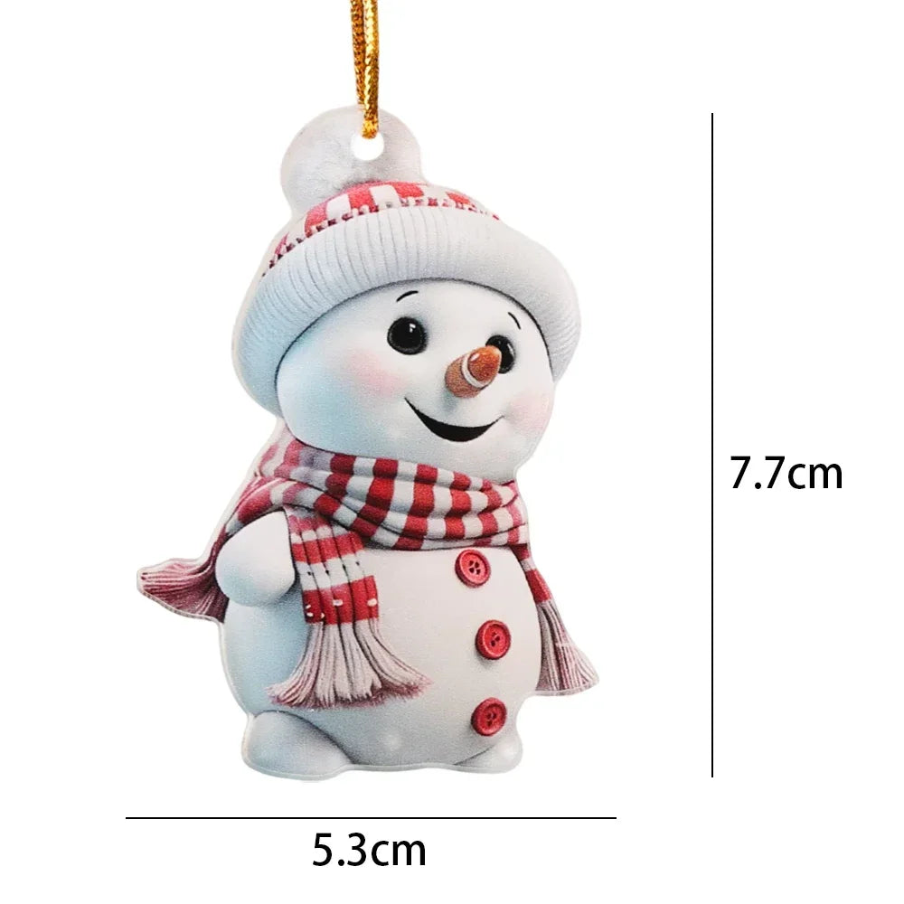 10/1pcs Christmas Snowman Pendants Acrylic Flat Xmas Tree Car Decoration Merry Christmas Atmosphere Hanging Ornaments Kids Gifts