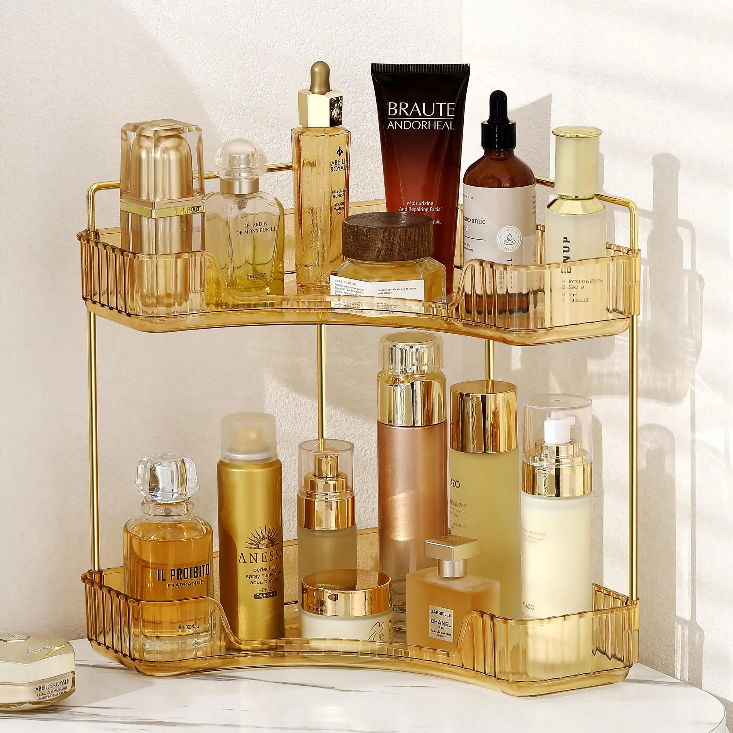 Bathroom Counter Organizer – Countertop Shelf Tray for Skincare, Perfume & Cosmetics on Dresser
